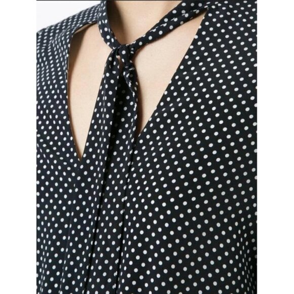 💕ALEXIS💕 Noelle Polka-dot Tie-neck Slit Midi Dress ~ Navy Blue XS - Picture 10 of 16